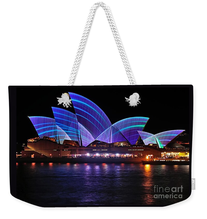 Photography Weekender Tote Bag featuring the photograph VIVID SYDNEY by Kaye Menner - Opera House ... Blue Lines by Kaye Menner