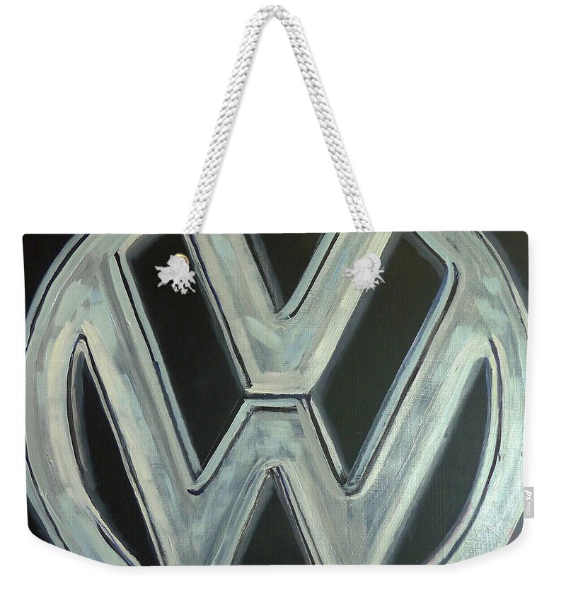 Vw Weekender Tote Bag featuring the painting VW Logo Chrome by Richard Le Page