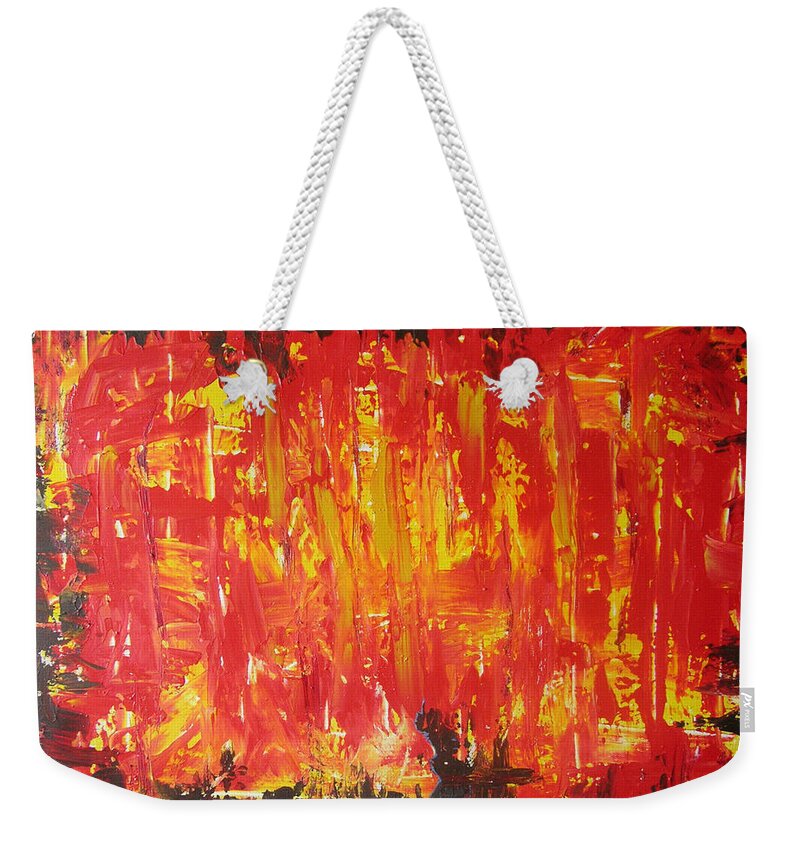 Acryl Painting - Abstract Weekender Tote Bag featuring the painting W6 - firemaker by KUNST MIT HERZ Art with heart