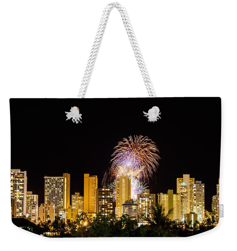 Fireworks Weekender Tote Bag featuring the photograph Waikiki Party 5 by Jason Chu