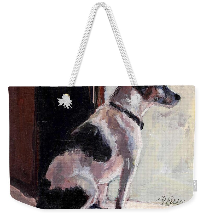 Terrier Weekender Tote Bag featuring the painting Wait and See by Molly Poole