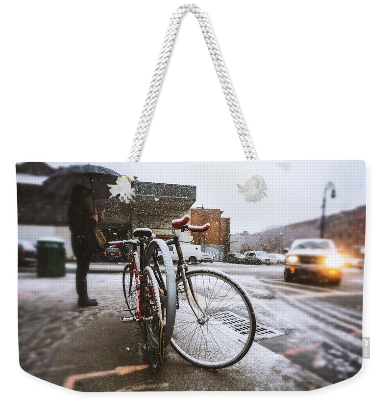 People Weekender Tote Bag featuring the photograph Waiting In The Snow by Guillermo Murcia