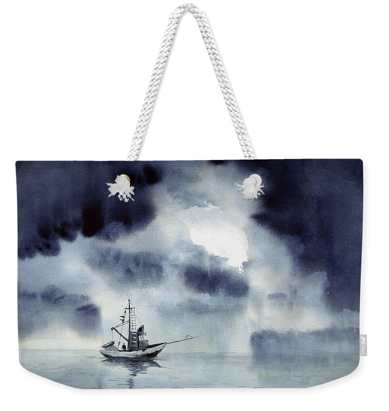 Ocean Weekender Tote Bag featuring the painting Waiting Out The Squall by Sam Sidders