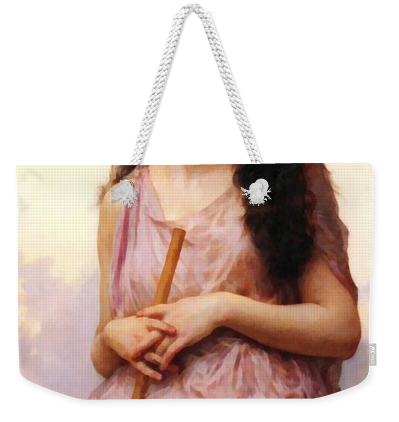 William Bouguereau Weekender Tote Bag featuring the digital art Waiting by William Bouguereau