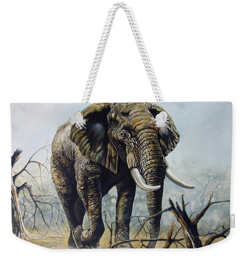 Lone Bull Weekender Tote Bag featuring the painting Walk about by Anthony Mwangi