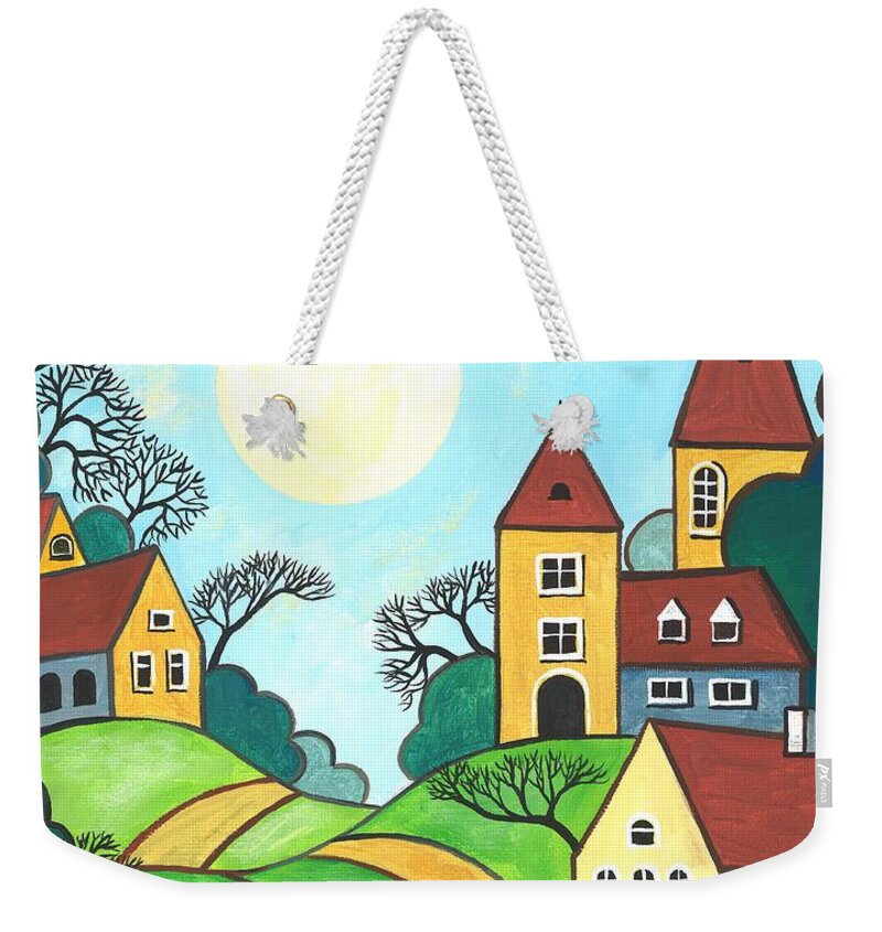 Painting Weekender Tote Bag featuring the painting Walk Of The Tuxedo Cat by Margaryta Yermolayeva