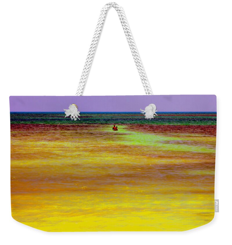 Yellow Weekender Tote Bag featuring the photograph FOLLOW ME to the DEEP BLUE SEA by Karen Wiles