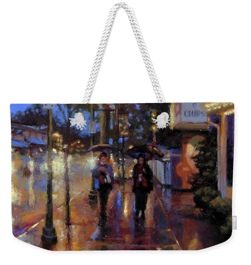Fort Langley Weekender Tote Bag featuring the painting Walkin' in the Rain by Dianna Ponting