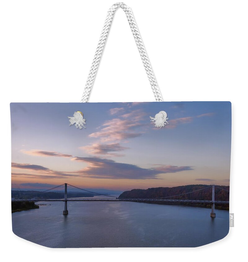 Poughkeepsie Weekender Tote Bag featuring the photograph Walkway Over The Hudson Dawn by Joan Carroll