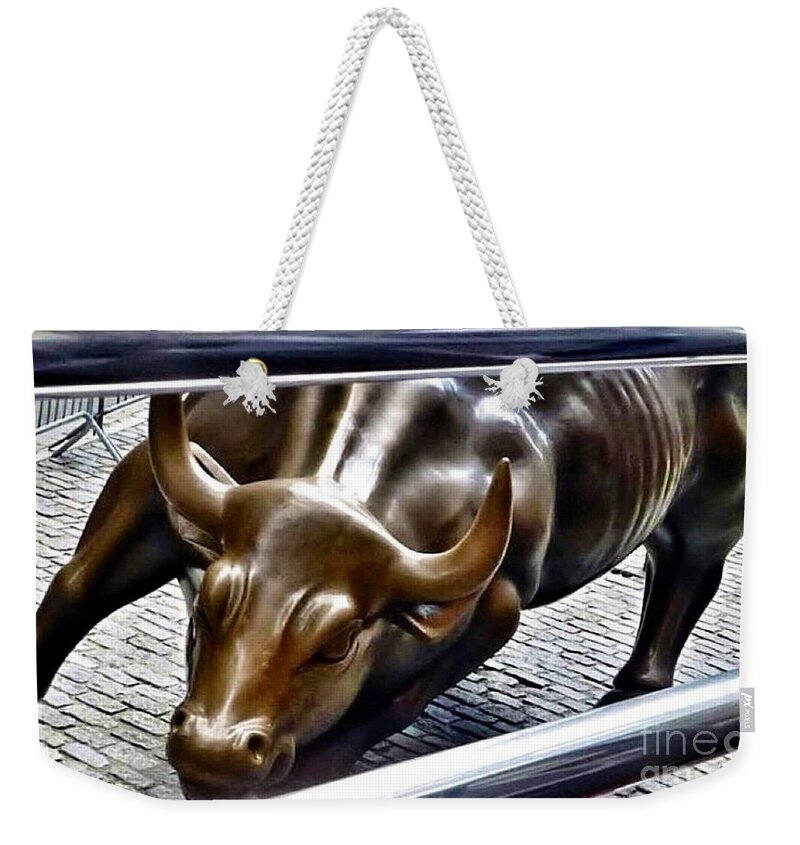 Wall Street Bull Statue Weekender Tote Bag featuring the photograph Wall Street Bull Statue by Susan Garren