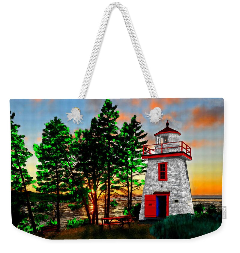 Lighthouse Weekender Tote Bag featuring the painting Walton Harbour Lighthouse by Bruce Nutting