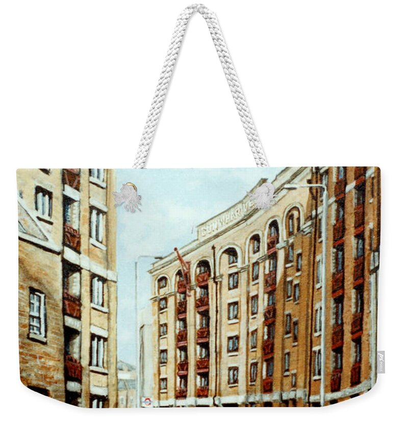 Gun Wharf Weekender Tote Bag featuring the painting Wapping High Street and Gun Wharf London by Mackenzie Moulton