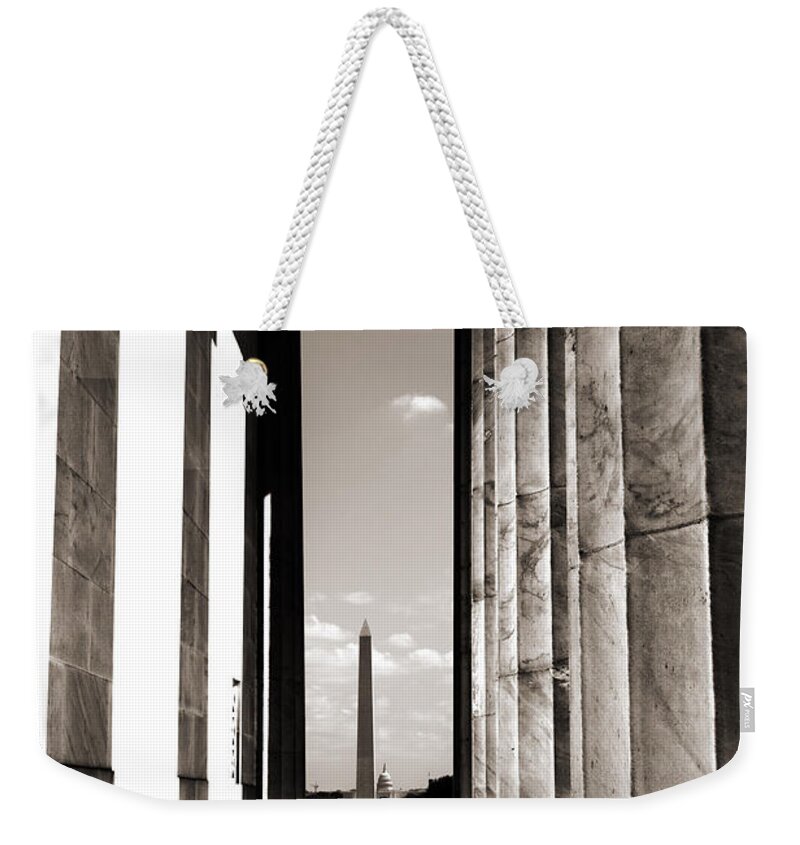 Washington Weekender Tote Bag featuring the photograph Washington Monument by Angela DeFrias