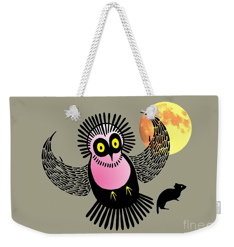Owl Weekender Tote Bag featuring the mixed media Wasis First Hunt by Art MacKay