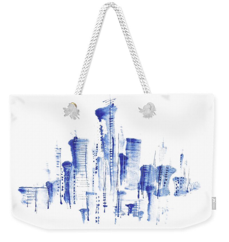 White Background Weekender Tote Bag featuring the digital art Water-and-ink Cityscape by Bji/blue Jean Images