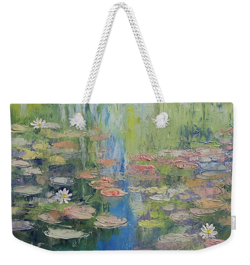 Water Weekender Tote Bag featuring the painting Water Lily Pond by Michael Creese