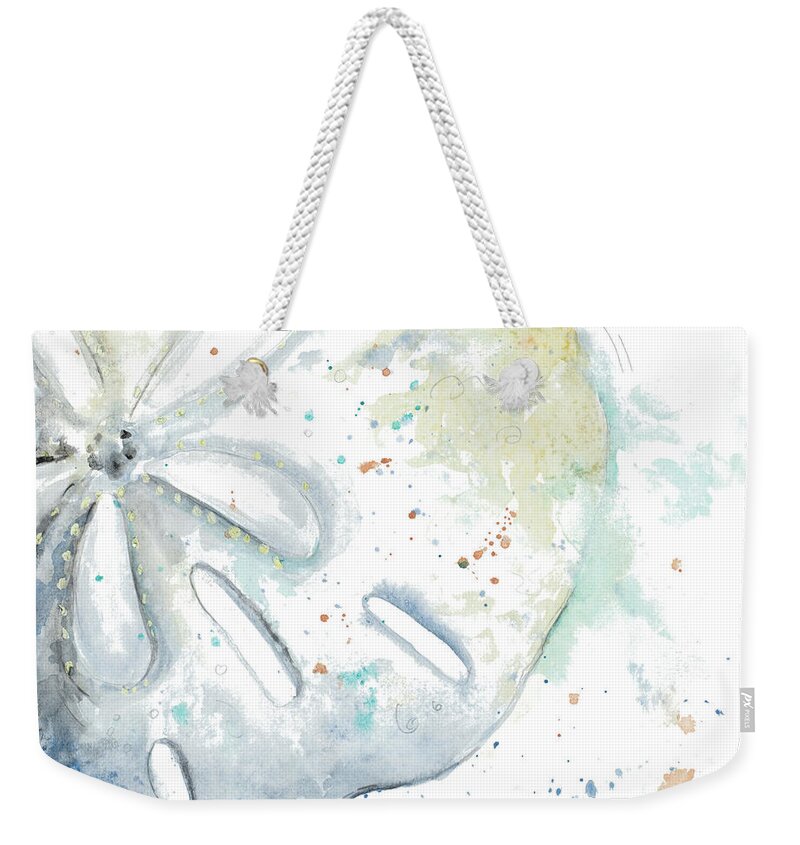 Watersanddollarshellcoastal Weekender Tote Bag featuring the painting Water Sand Dollar by Patricia Pinto