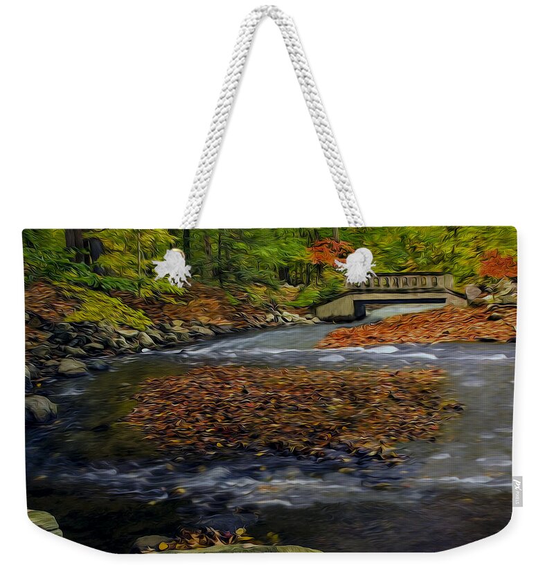 Autumn Weekender Tote Bag featuring the photograph Water Under The Bridge by Susan Candelario