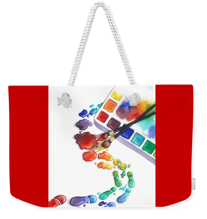 Art Weekender Tote Bag featuring the painting Watercolor Footprints by Conni Reinecke