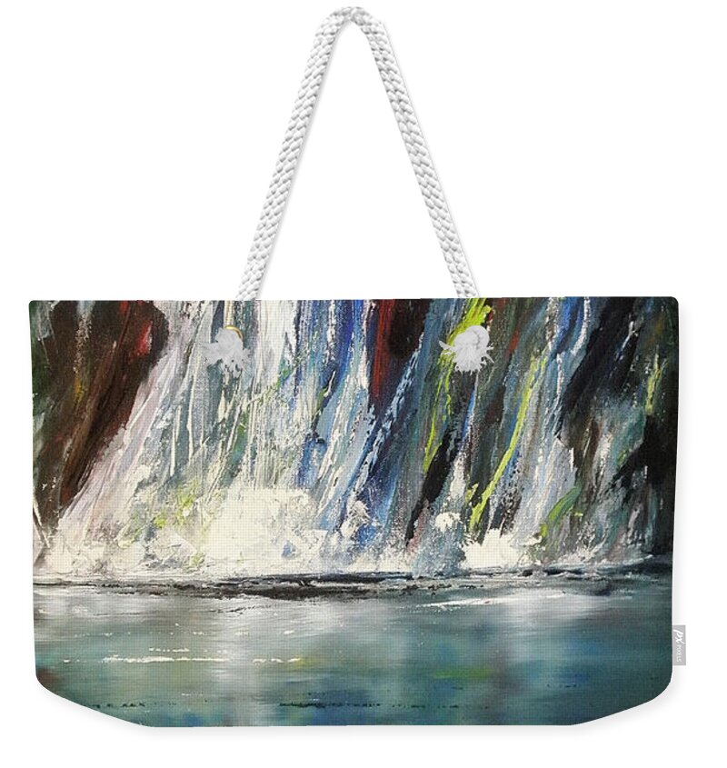 Waterfall Weekender Tote Bag featuring the painting Waterfall 3 by Gina De Gorna