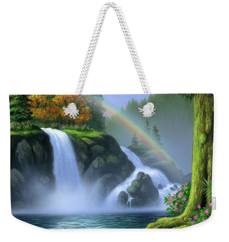 Waterfall Weekender Tote Bag featuring the painting Waterfall by Jerry LoFaro