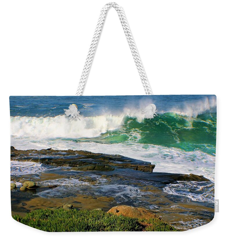 Wave Weekender Tote Bag featuring the photograph Wave Crashing La Jolla by Jane Girardot