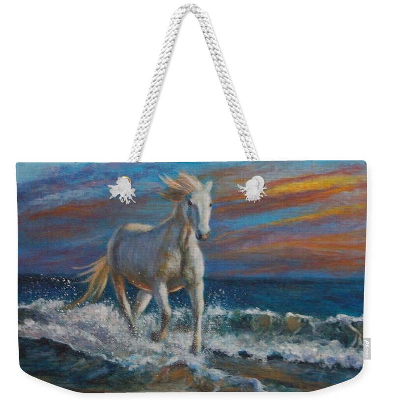 White Horse Weekender Tote Bag featuring the painting Wave Runner by Jana Baker