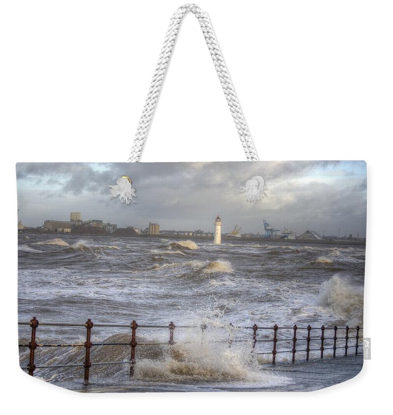 Lighthouse Weekender Tote Bag featuring the photograph Waves On The Slipway by Spikey Mouse Photography