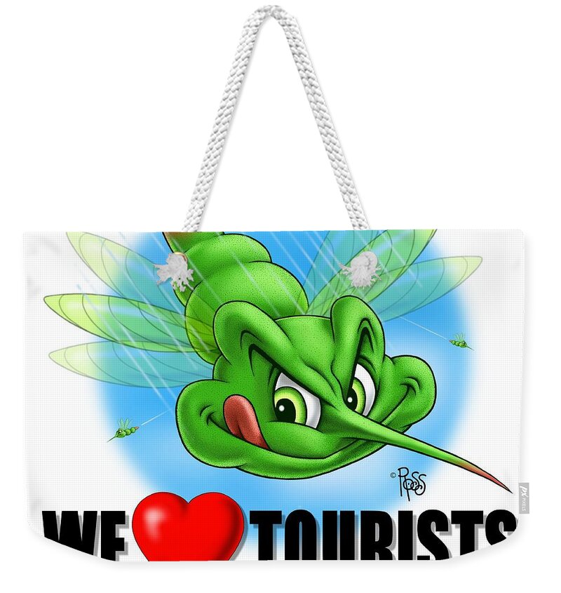 Animals Weekender Tote Bag featuring the digital art We Love Tourists Mosquito by Scott Ross