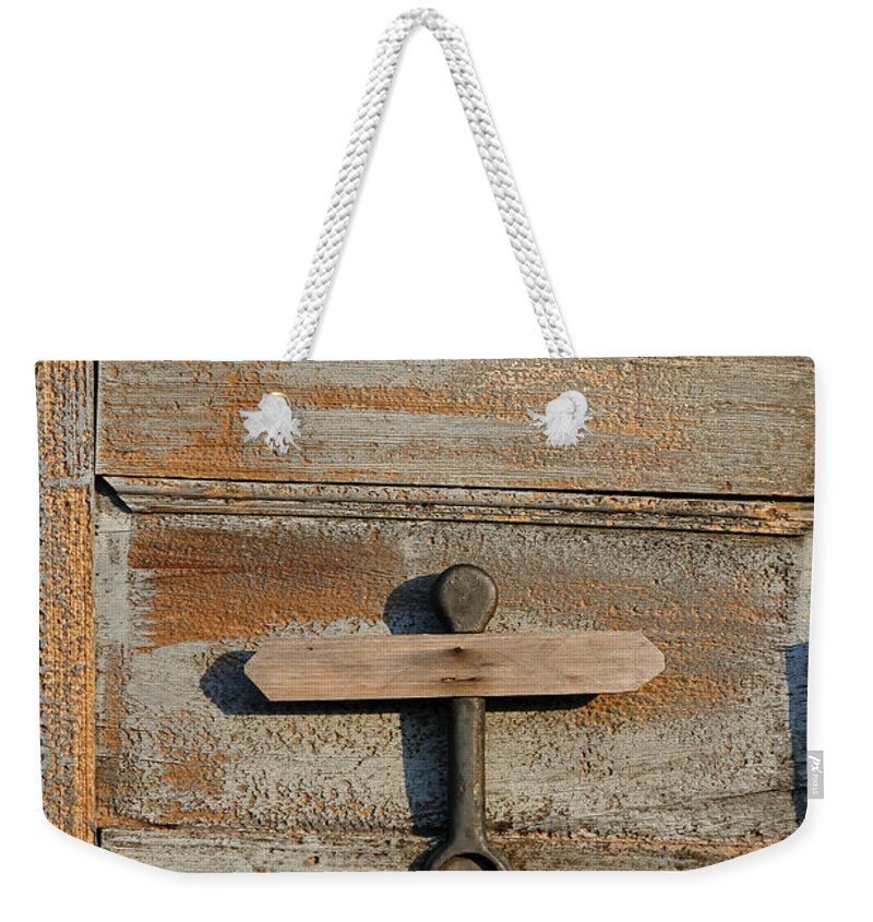 Anker Weekender Tote Bag featuring the photograph Weathered Door with Anker by Juergen Roth