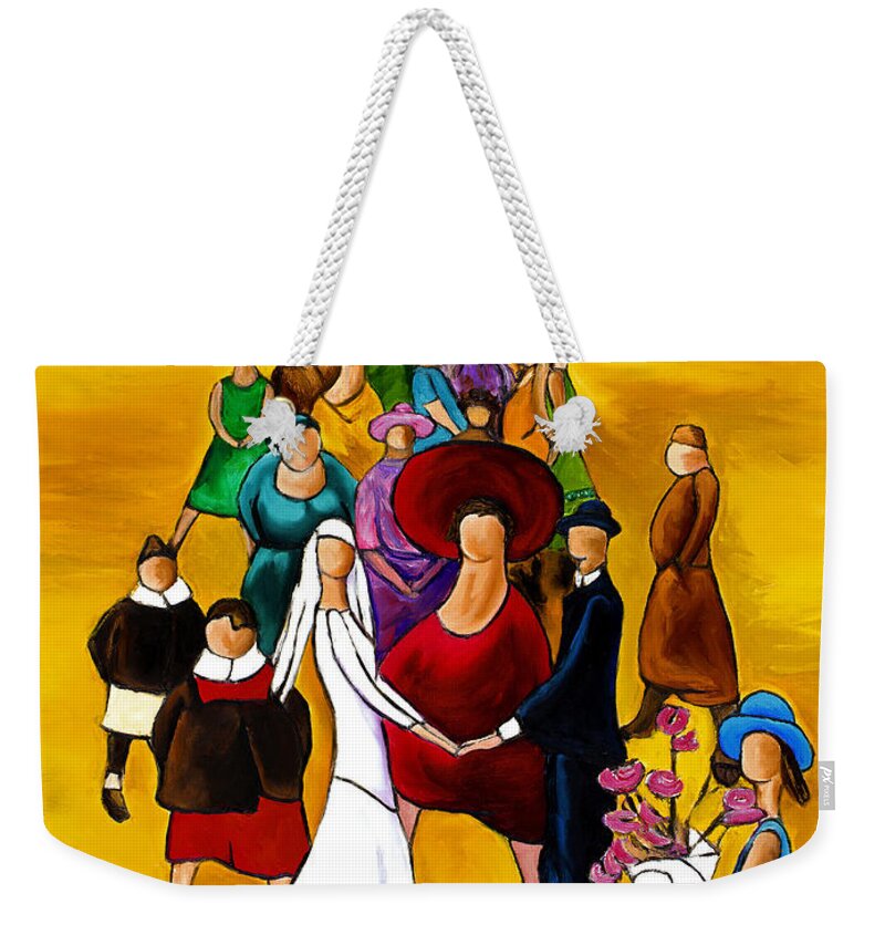 Wedding Art Prints Weekender Tote Bag featuring the painting Wedding Holding Hands by William Cain