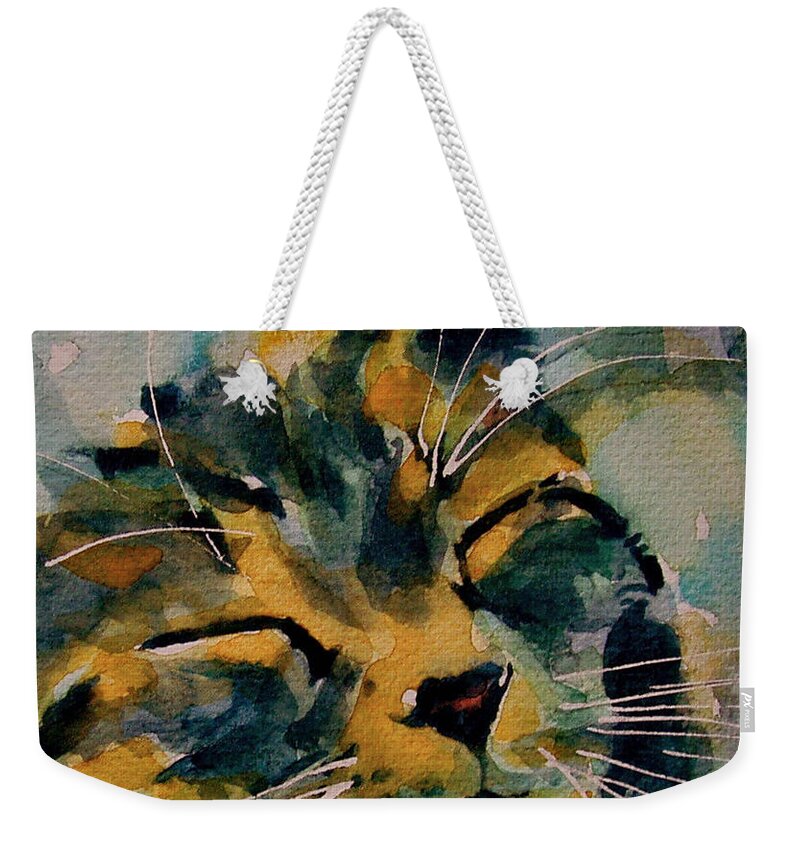 Cat Weekender Tote Bag featuring the painting Weeeeeee Sleepee by Paul Lovering