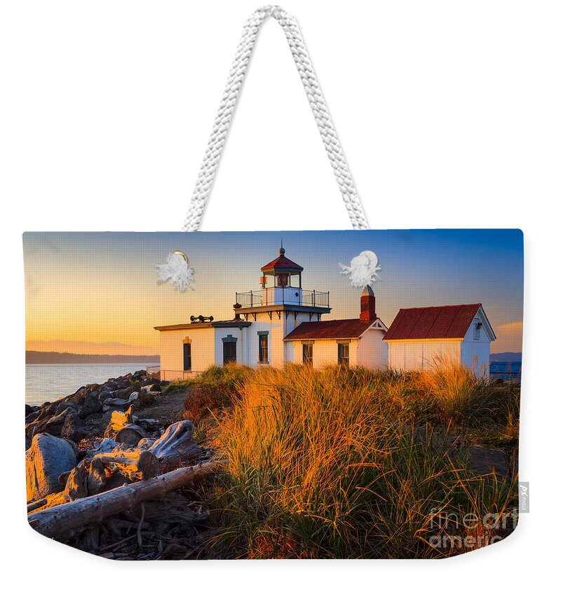 America Weekender Tote Bag featuring the photograph West Point Lighthouse by Inge Johnsson
