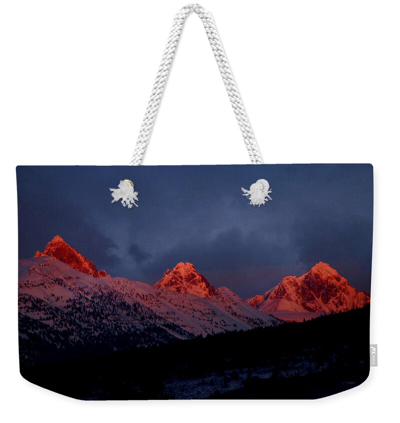 Tetons Weekender Tote Bag featuring the photograph West Side Teton Sunset by Raymond Salani III