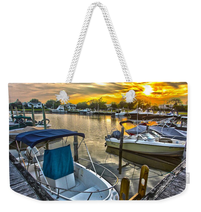 Westhampton Weekender Tote Bag featuring the photograph Westhampton Beach Marina Sunset by Robert Seifert