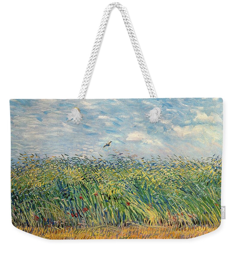 Post-impressionist Weekender Tote Bag featuring the painting Wheatfield with Lark by Vincent van Gogh