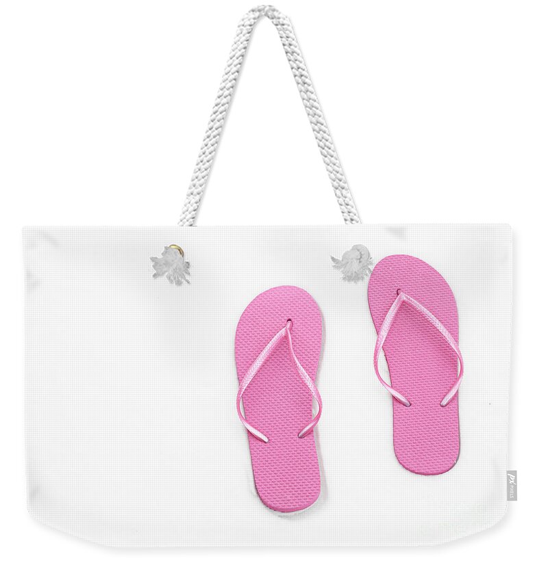 Andee Design Flip Flops Weekender Tote Bag featuring the photograph Where On Earth Is Spring - My Pink Flip Flops Are Waiting by Andee Design