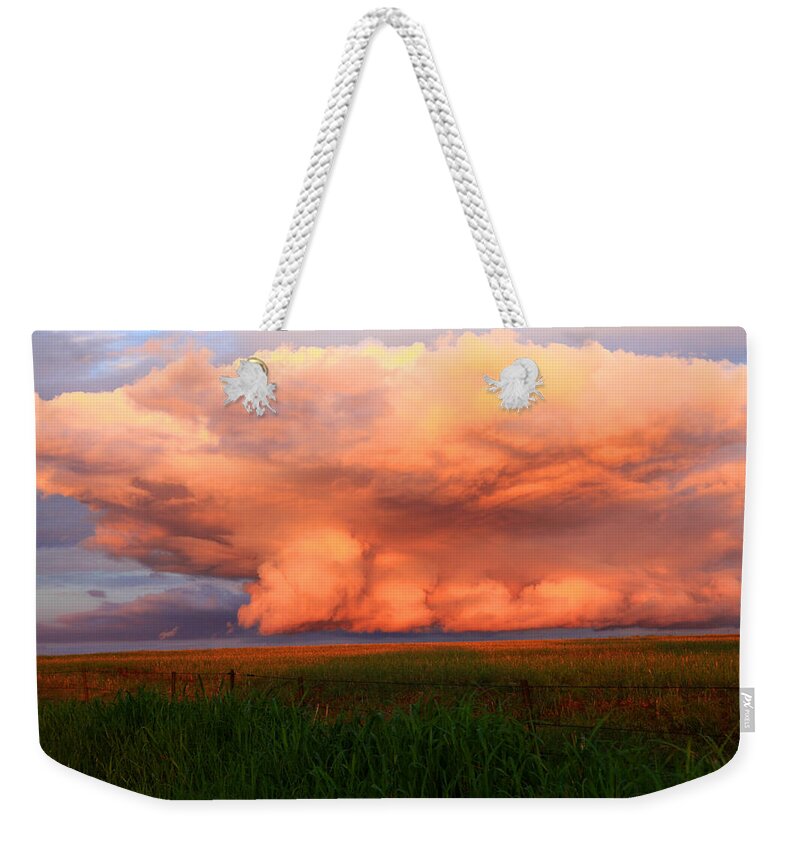Skyscape Weekender Tote Bag featuring the photograph Where Sky meets Land by Toni Hopper