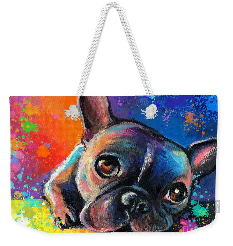 French Bulldog Prints Weekender Tote Bag featuring the painting Whimsical Colorful French Bulldog by Svetlana Novikova