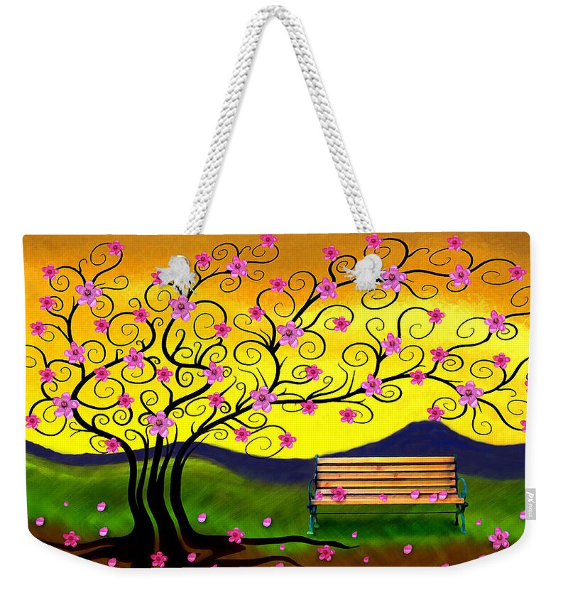 Cherry Blossom Tree Weekender Tote Bag featuring the digital art Whimsy Cherry Blossom Tree-2 by Nina Bradica
