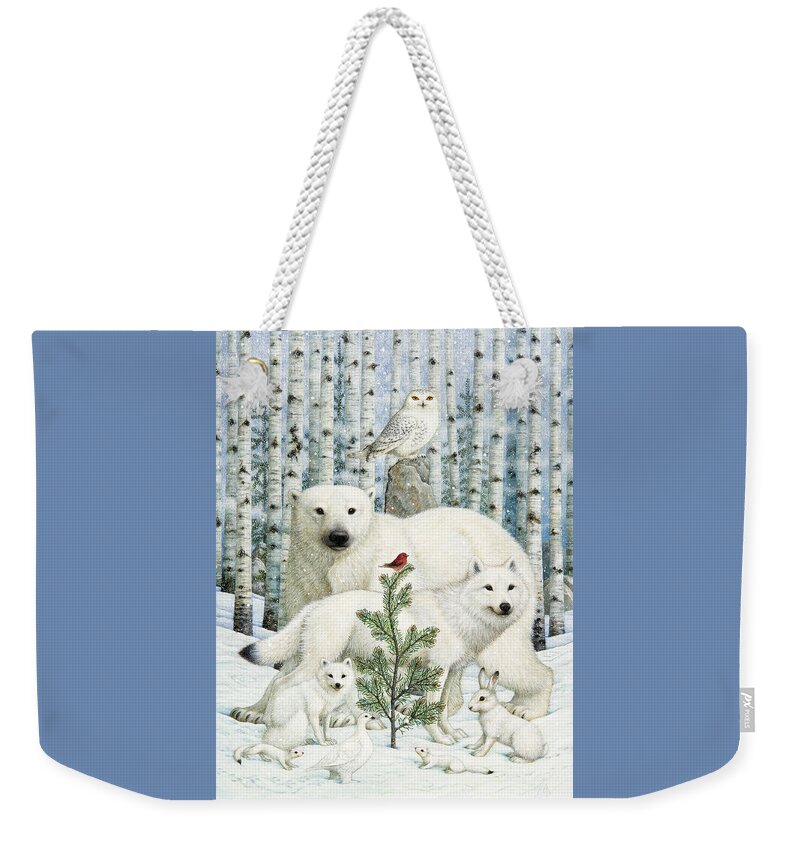 Animals Weekender Tote Bag featuring the photograph White Animals Red Bird by Lynn Bywaters