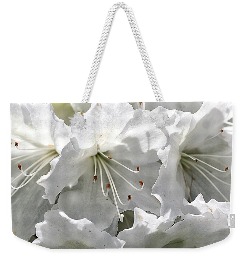 Flower Weekender Tote Bag featuring the photograph White Azaleas by William Selander