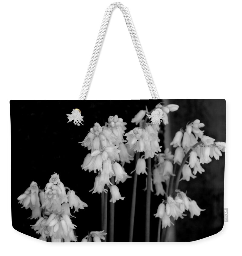 Bluebells Weekender Tote Bag featuring the photograph White Bluebells - bw by Marilyn Wilson