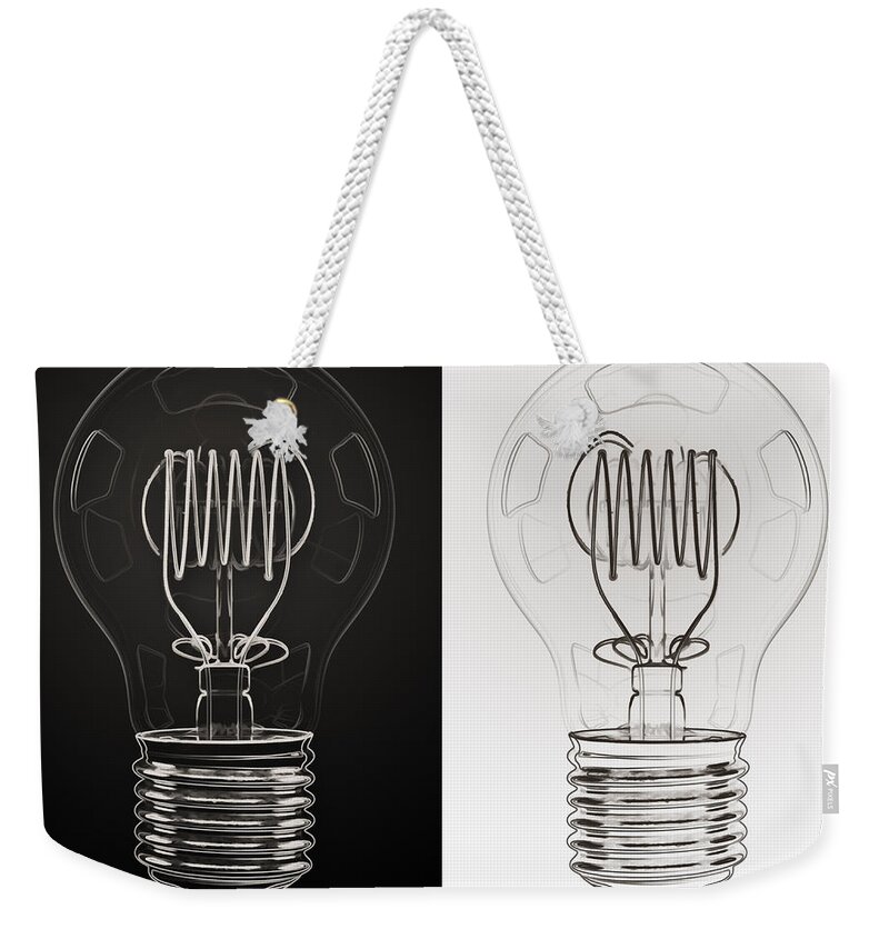 Bulb Weekender Tote Bag featuring the digital art White Bulb Black Bulb by Scott Norris