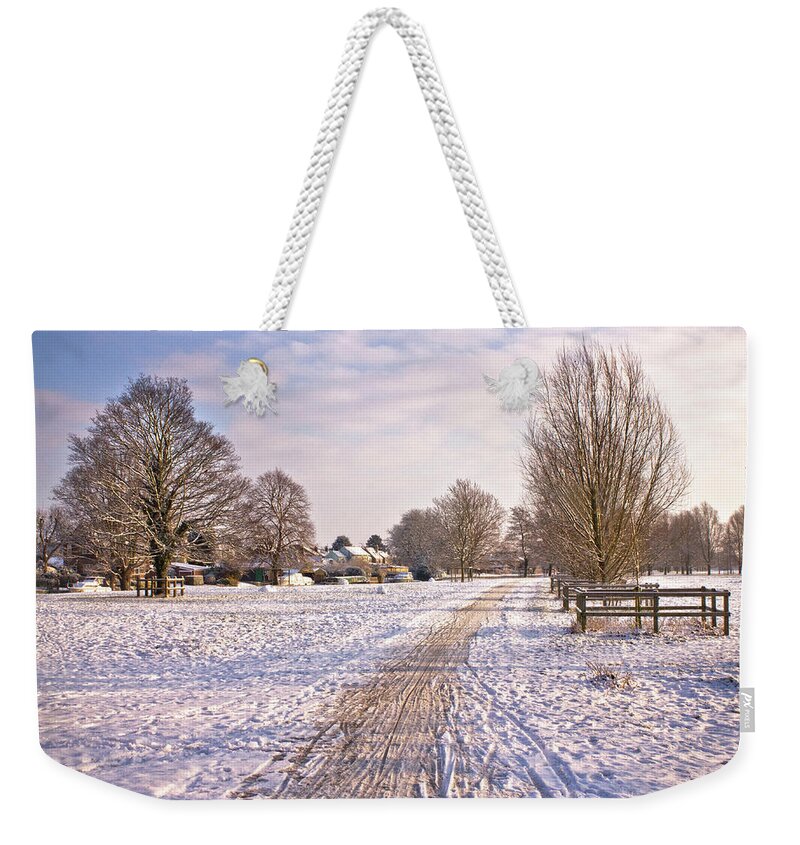 Tranquility Weekender Tote Bag featuring the photograph White Cambridge by Elodie Giuge