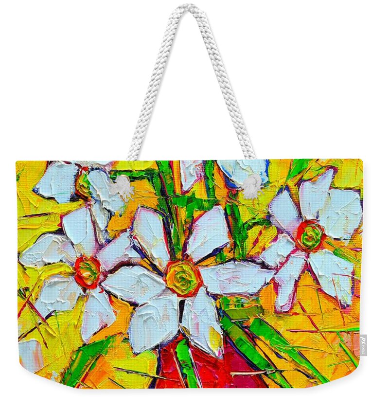 Daffodil Weekender Tote Bag featuring the painting White Daffodils by Ana Maria Edulescu