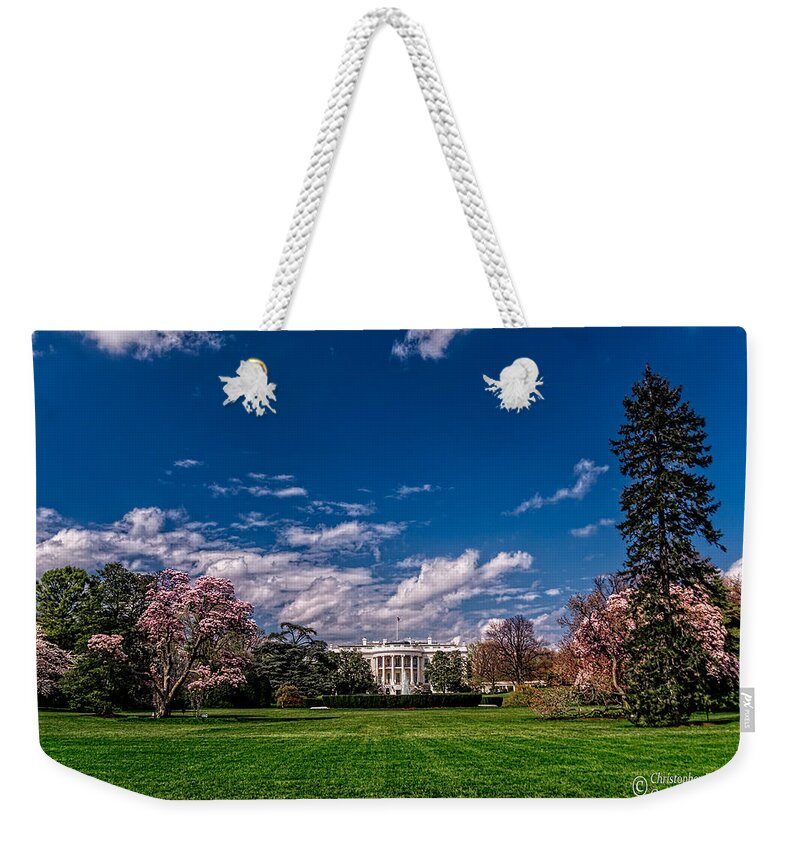 White House Weekender Tote Bag featuring the photograph White House Lawn in Spring by Christopher Holmes
