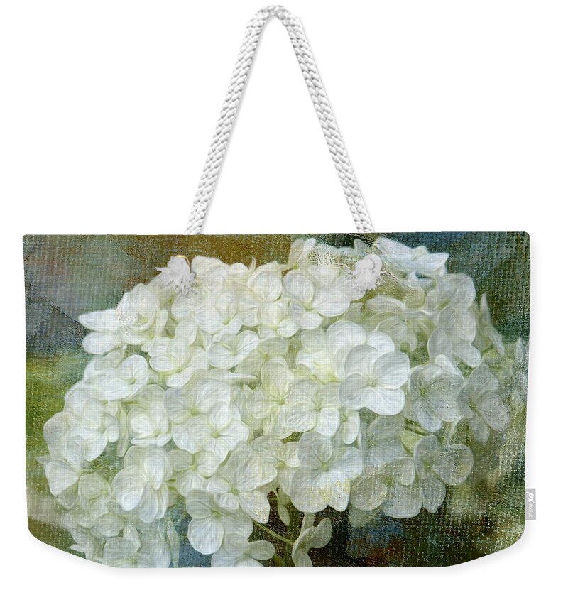 Hydrangea Weekender Tote Bag featuring the digital art White Hydrangea Art by Jayne Carney