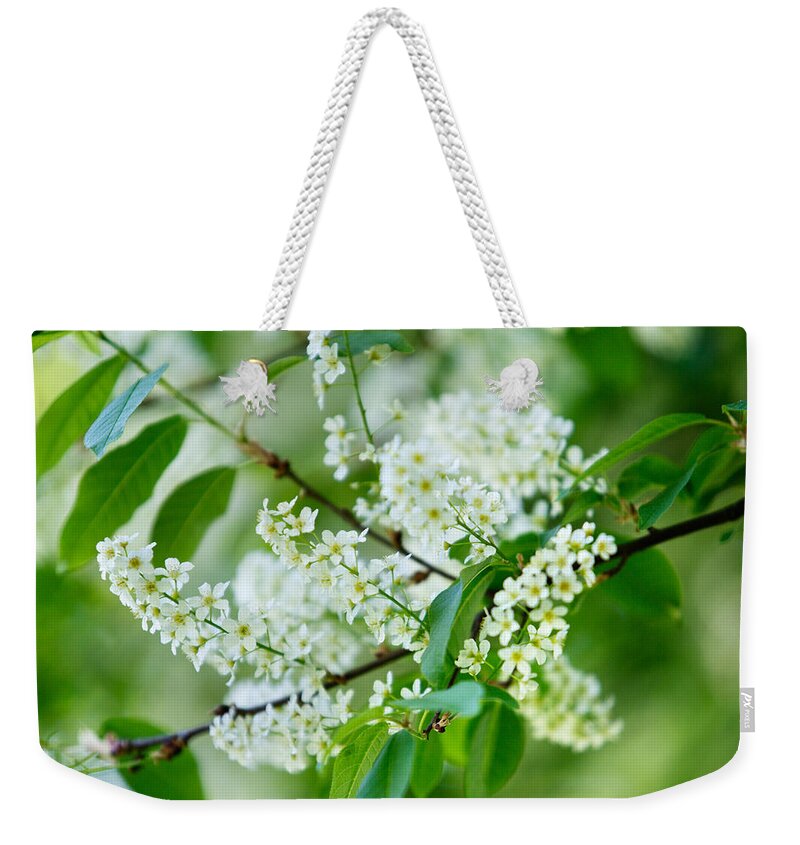 Lilac Weekender Tote Bag featuring the photograph White Lilac by Nailia Schwarz