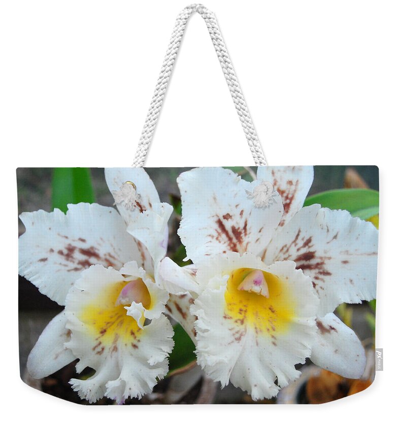 Kula Botanical Gardens Weekender Tote Bag featuring the photograph White Orchids by Amy Fose